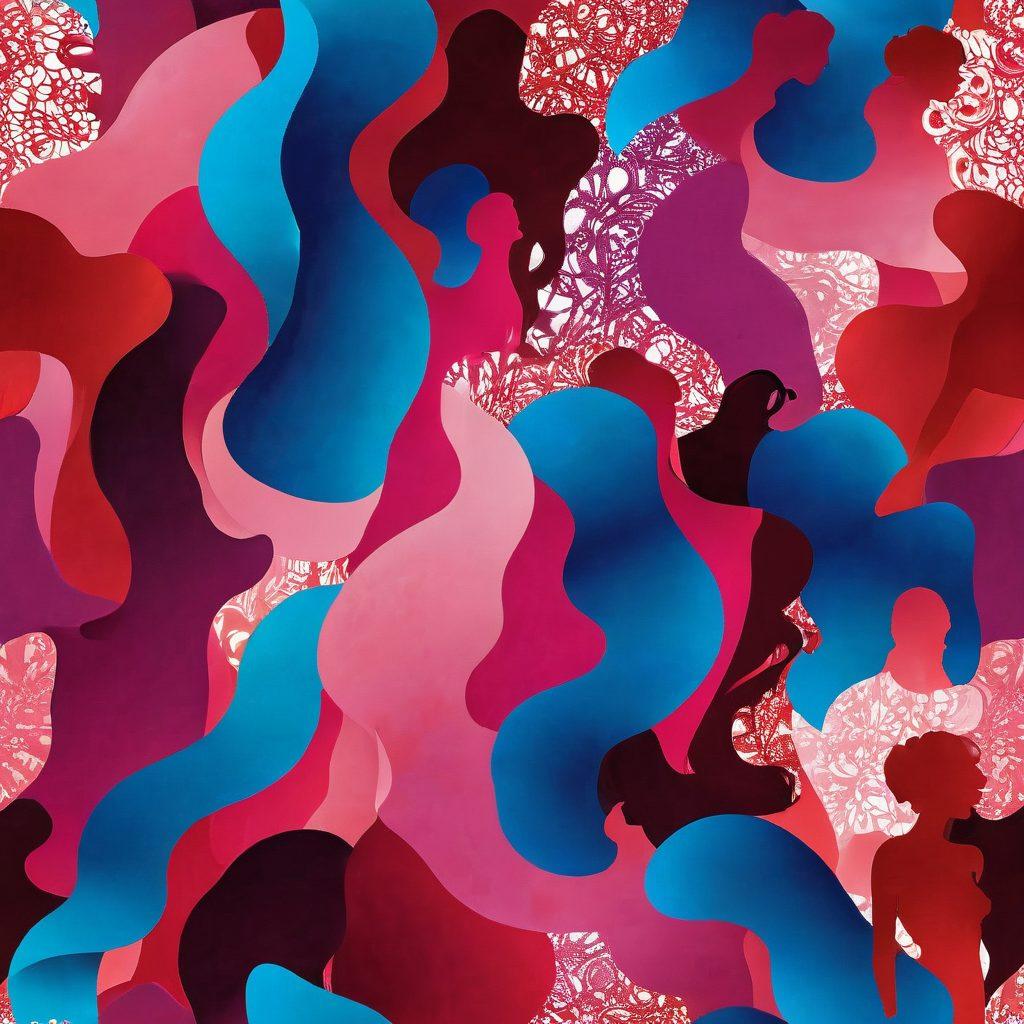 A visually striking collage showcasing a diverse range of adult entertainment themes, featuring sensual silhouettes, vibrant colors, and subtle representations of various fetishes, like leather, lace, and playful toys. Include abstract elements symbolizing desire and exploration, with soft lighting to evoke intimacy. The background should be a gradient spectrum of colors reflecting emotion and passion. super-realistic. vibrant colors.